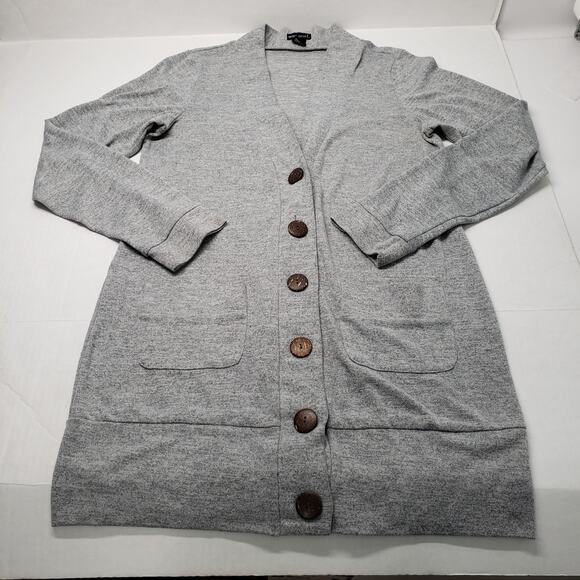 Wet Seal Long Cardigan Womens XL Gray Long Sleeve Preppy V-Neck Office Bohemian - Picture 14 of 16